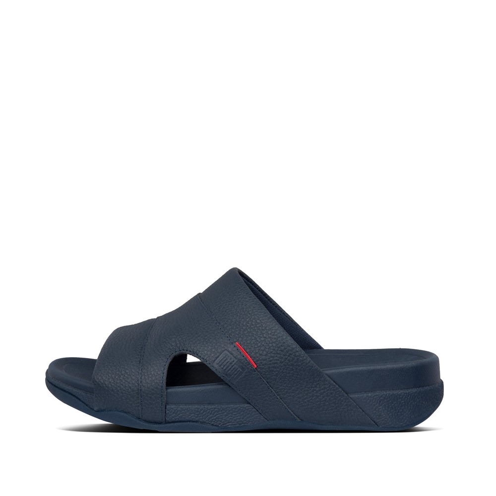 Fitflop Mens Slides - Freeway Leather Pool - Navy - 950-XRKMGI